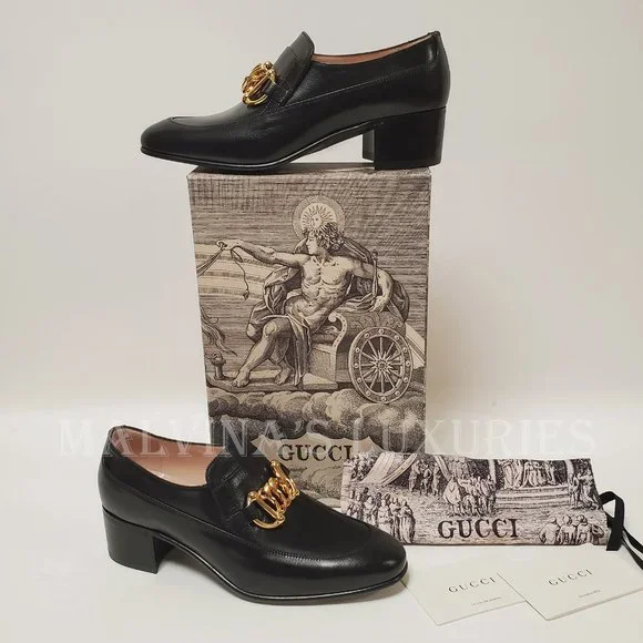 GUCCI SHOES EBAL BLACK LEATHER HORSEBIT CHAIN LOAFERS ICE LOLLY sz 39 9 US - Picture 3 of 16